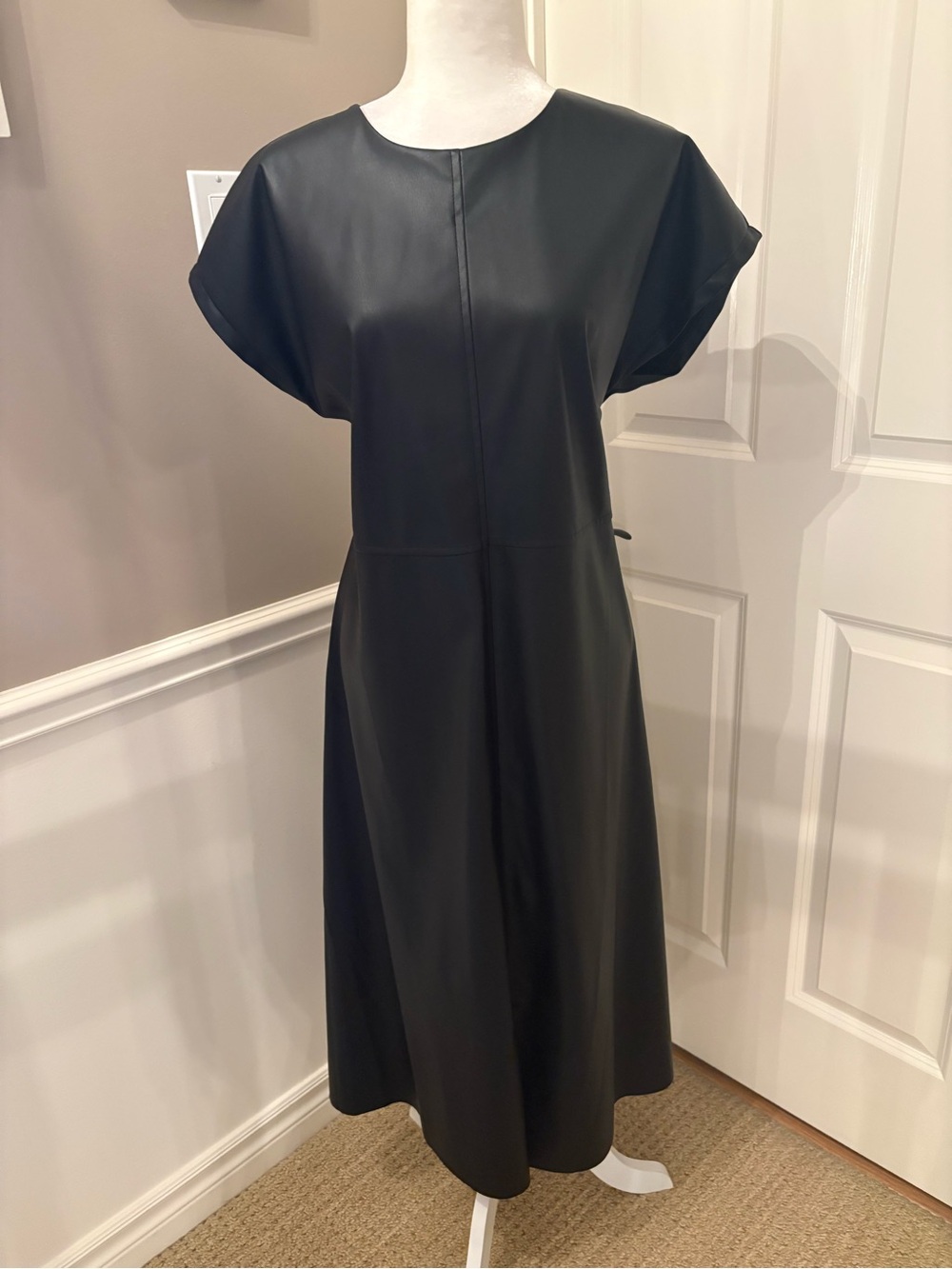 SPANX Black Faux-Leather Midi Dress
